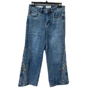 Tribal Jeans Womens 4 Audrey Mid Rise Wide Leg Cropped Floral Embroidered Boho